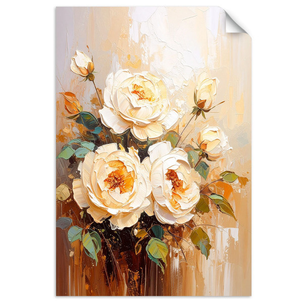 Plakat samoprzylepny do salonu Feeby Róże Kremowe Kwiaty Bukiet 20x30