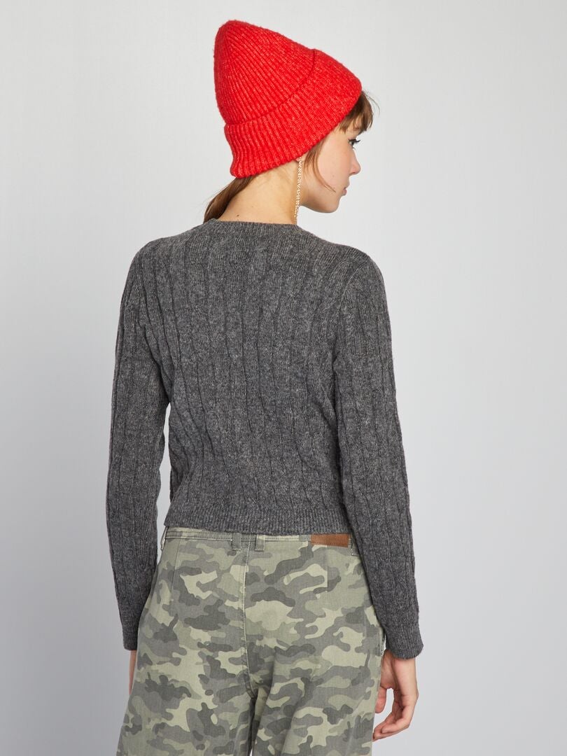 Kabelgebreide crop top trui - GRIJS
