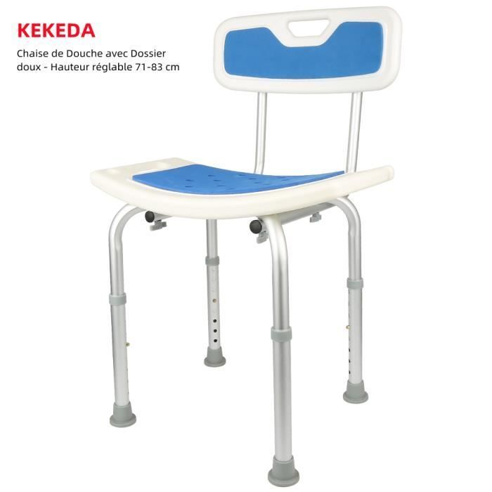 AIDE A LA MOBILITE!!! Chaise de Douche avec Dossier doux - Hauteur réglable 71-83 cm - Bleu et blanc Charge 120KG - KEKEDA