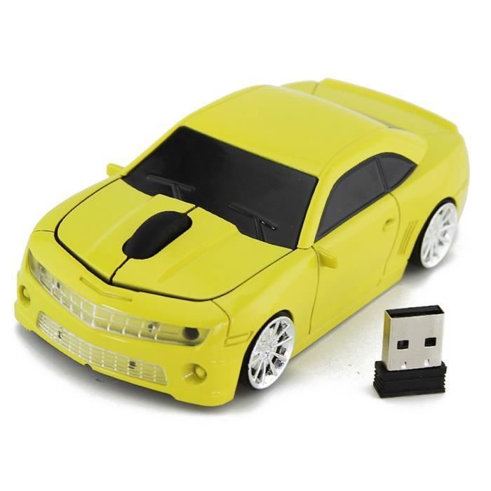 Souris d'ordinateur sans fil - VVIKIZY - Voiture de sport - Jaune - Haute précision - Plug and play