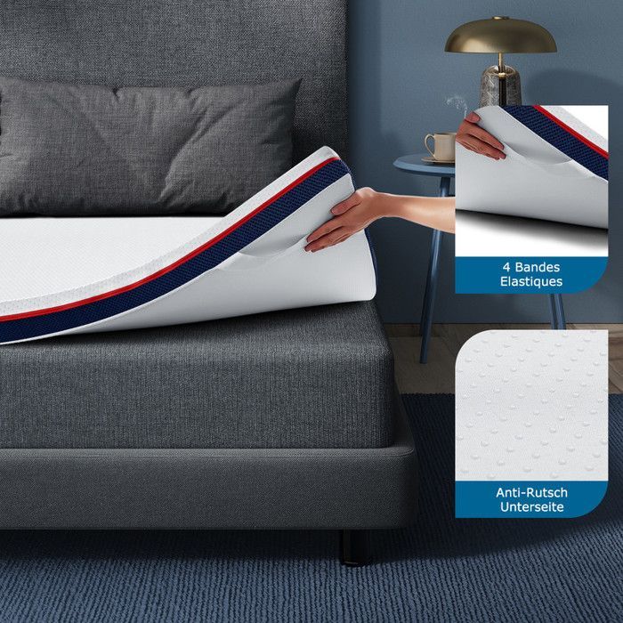 Surmatelas 140x200 cm INRE, Epaisseur 10cm, Mousse à mémoire de forme, haute densité, avec housse hypoallergénique lavable