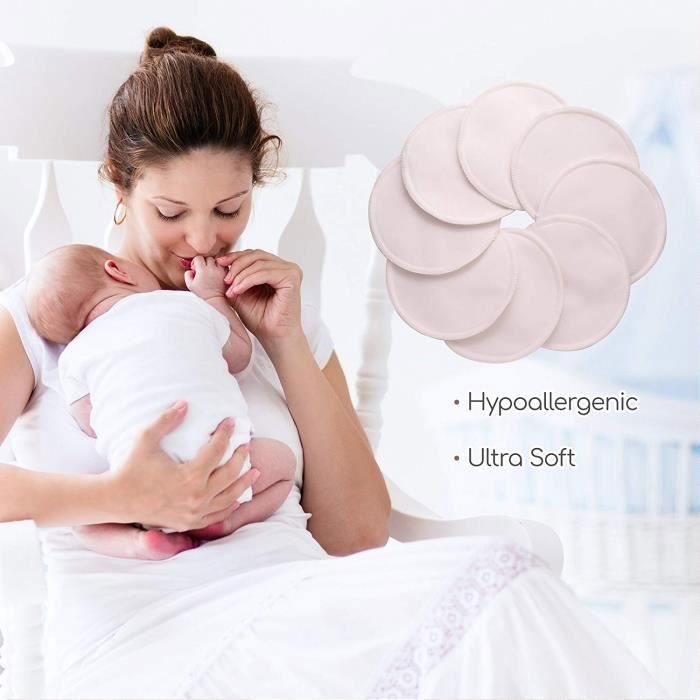 Pack de 8 Coussinets d'Allaitement en Bambou Organiques Lavables avec Sac Rangement et Linge,Anti-Fuites Compresses d'Allaitement