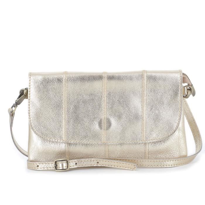 Women's Genuine Leather Crossbody Clutch Bag - Double Tree - Gold