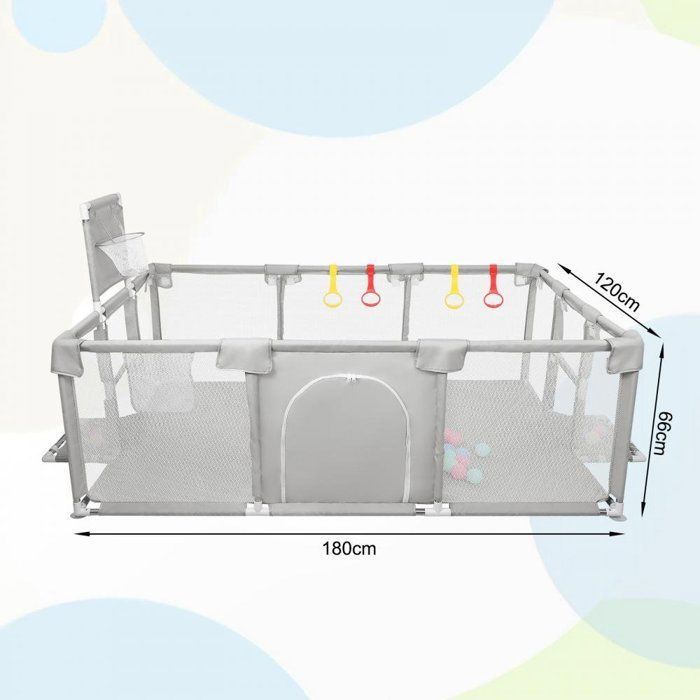 Parque infantil XUANYU, parque infantil modular plegable XXL con barreras/redes/pelota de playa/4 asas - Gris claro