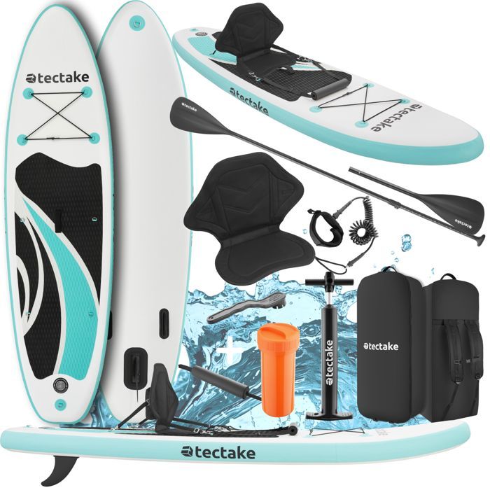 Stand-up paddleboard - TECTAKE - 2-in-1 inflatable board, complete kit, non-slip - 288 x 77 x 22.5 cm - White/Turquoise