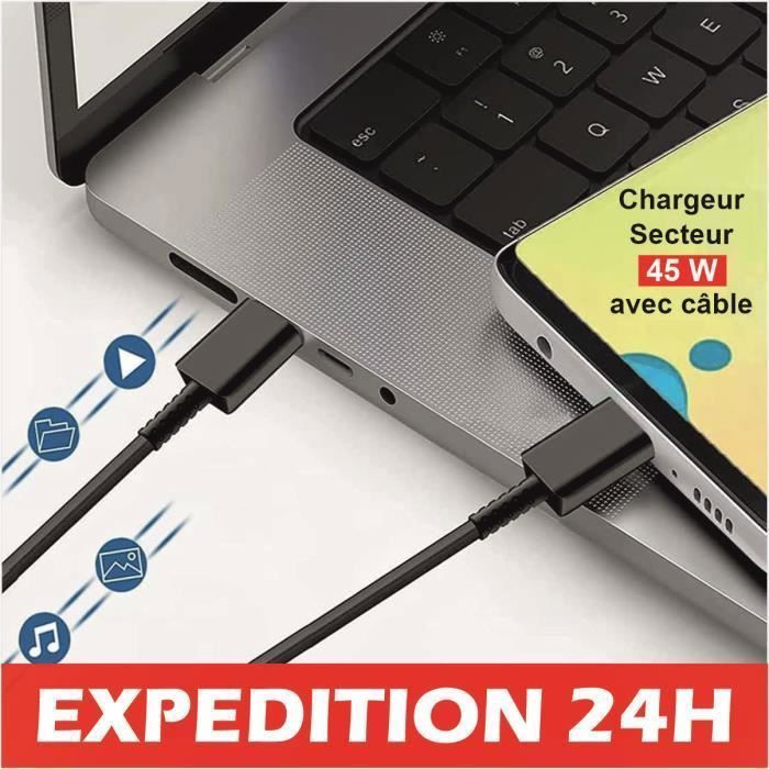 Cargador USB-C - Samsung - 45W - Carga rápida - Compatible con Galaxy S23/S22/S21 - Negro