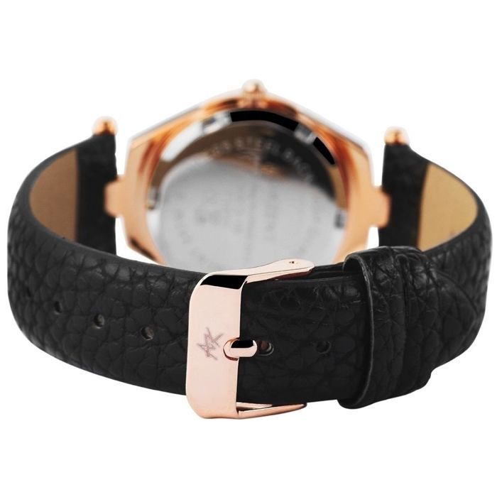 Montre femme - AKZENT - AK1700 - Boîtier tonneau doré rosé - Cadran noir - Bracelet simili cuir 18 mm