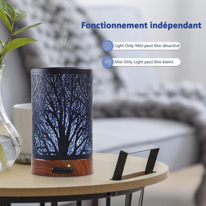 Difusor ultrasónico de aceites esenciales - Difusor eléctrico de aromaterapia de metal - Diseño de árbol de 150 ml - para dormitorio, sala de estar, spa, yoga