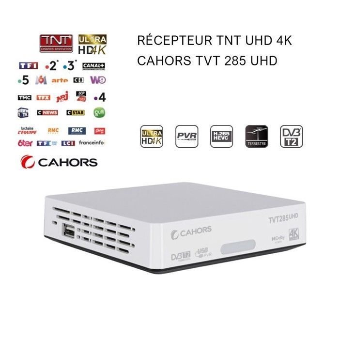 Cahors TVT 285 UHD 4K Digital Terrestrial Television Receiver/Decoder - PVR Ready, Free To Air, Time Shift Function, Multimedia Player