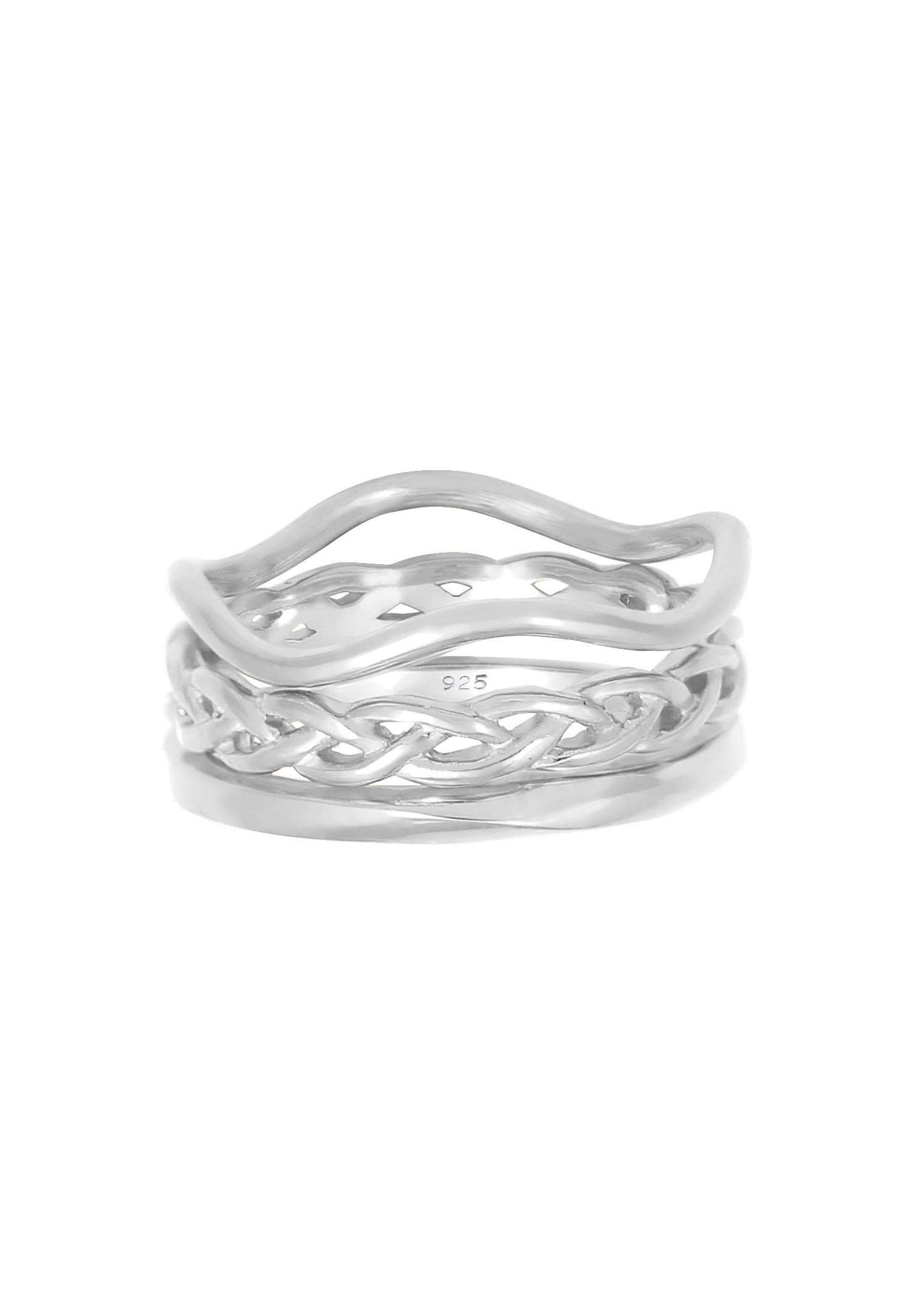 Elli Ensemble Vague Tressé Minimale Bague Femme - (925/1000) Argent