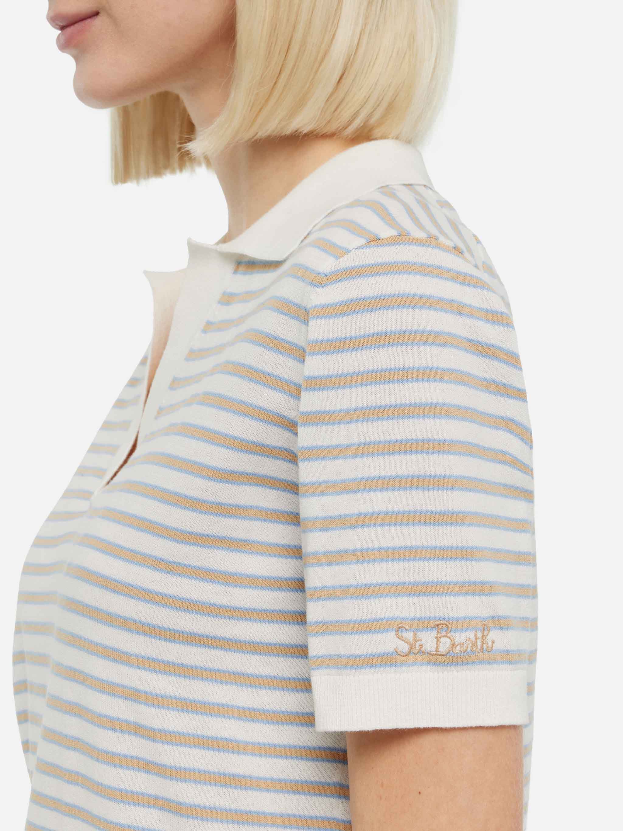 Polo Evonne in maglia a righe beige