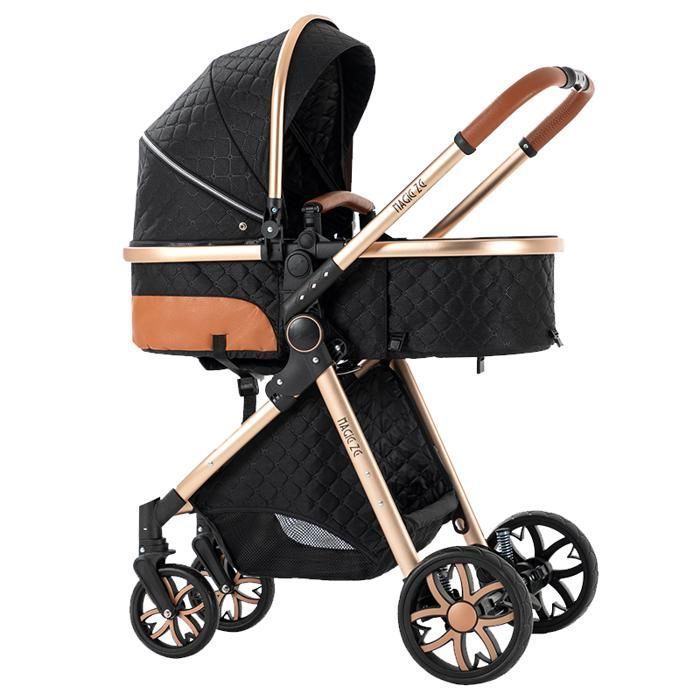 Carrinho de Bebê Magic ZC, Sistema de Viagem 3 em 1 com Bolsa, Suporta até 15kg, 0-3 Anos, Visão Horizontal Elevada, com Cesto Grande, Preto e Dourado