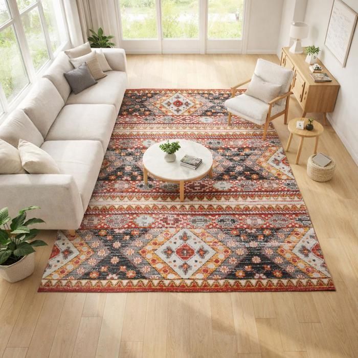 Tapis berbère 120x170 tissé motif saharien CLARK 5 rouge et jaune