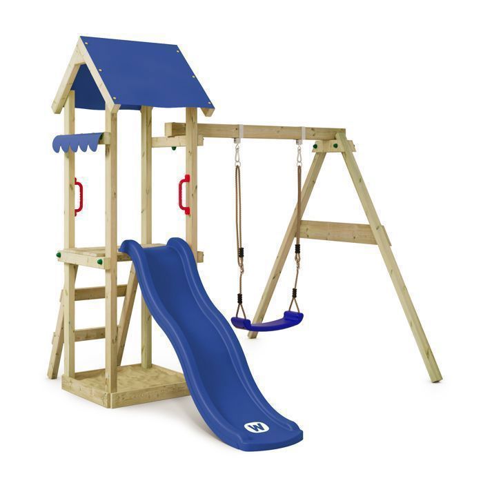 WICKEY TinyWave Spielturm für Kleinkinder mit Schaukel und Rutsche, 175 cm, Blau – 10 Jahre Garantie*