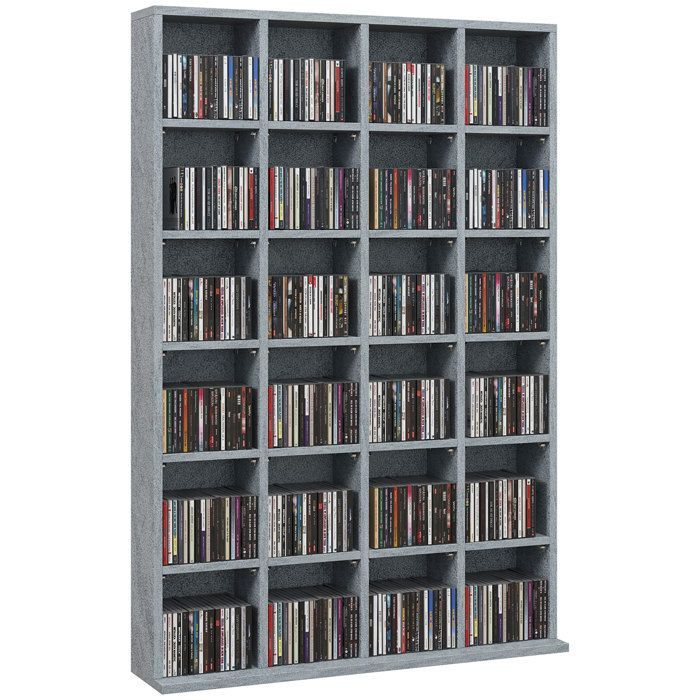 Mueble multimedia para 456 CD/336 DVD - HOMCOM - estantería de madera con baldas ajustables - 89 x 130,5 cm - gris