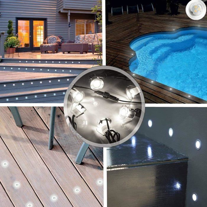 Juego de 16 focos LED empotrables para terrazas de madera, resistentes al agua IP67, focos empotrables para exteriores, 0,6 W DC12 V, luz blanca.