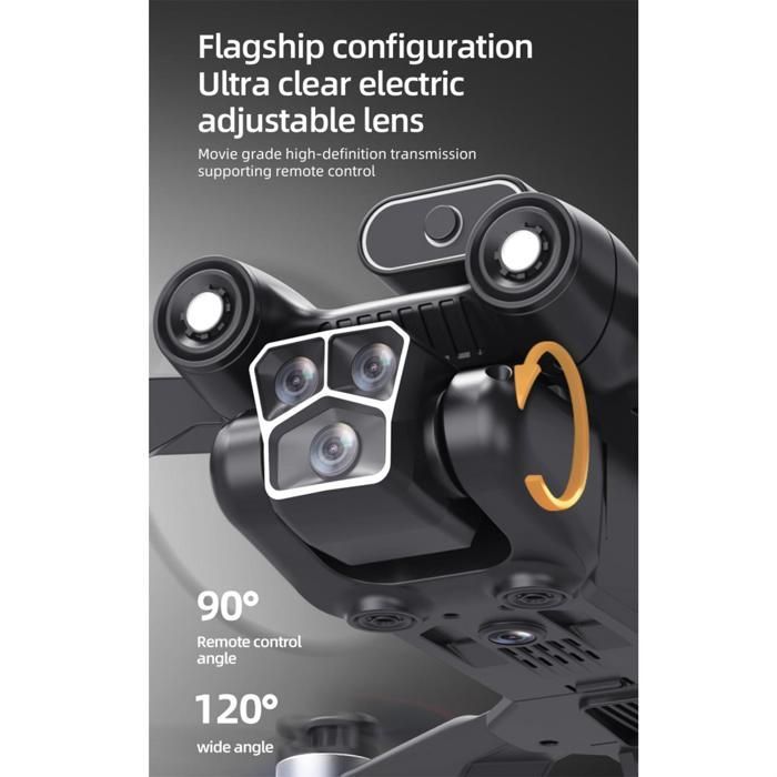 Professional drone with dual 5G cameras, 50x zoom, optical flow positioning, 360° obstacle avoidance, and stable flight.