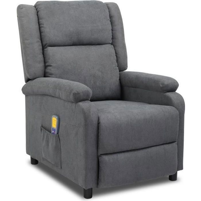 Fauteuil relaxation Massage inclinable - ALIGHTUP - Gris clair - 1 place - Tissu - Chauffage-Dossier réglable manuellement