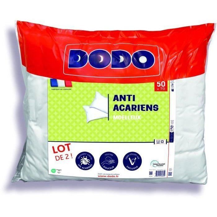 Juego de 2 almohadas antiácaros de 50x70 cm - 100% poliéster - DODO