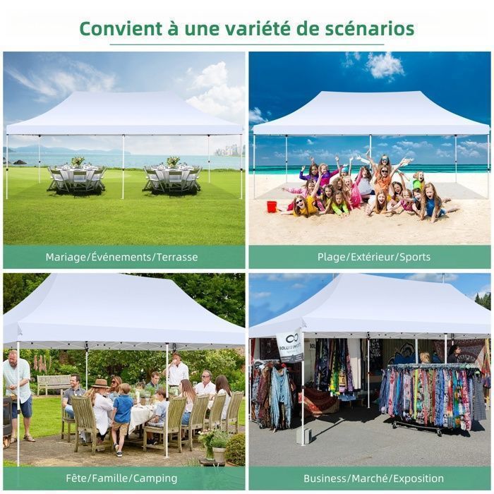 Barnum Pliant 3x6m Tonnelle de Jardin Exterieur Imperméable Tente de Reception avec 6 Parois Latérales Tonnelle Tente UV 50+, Blanc