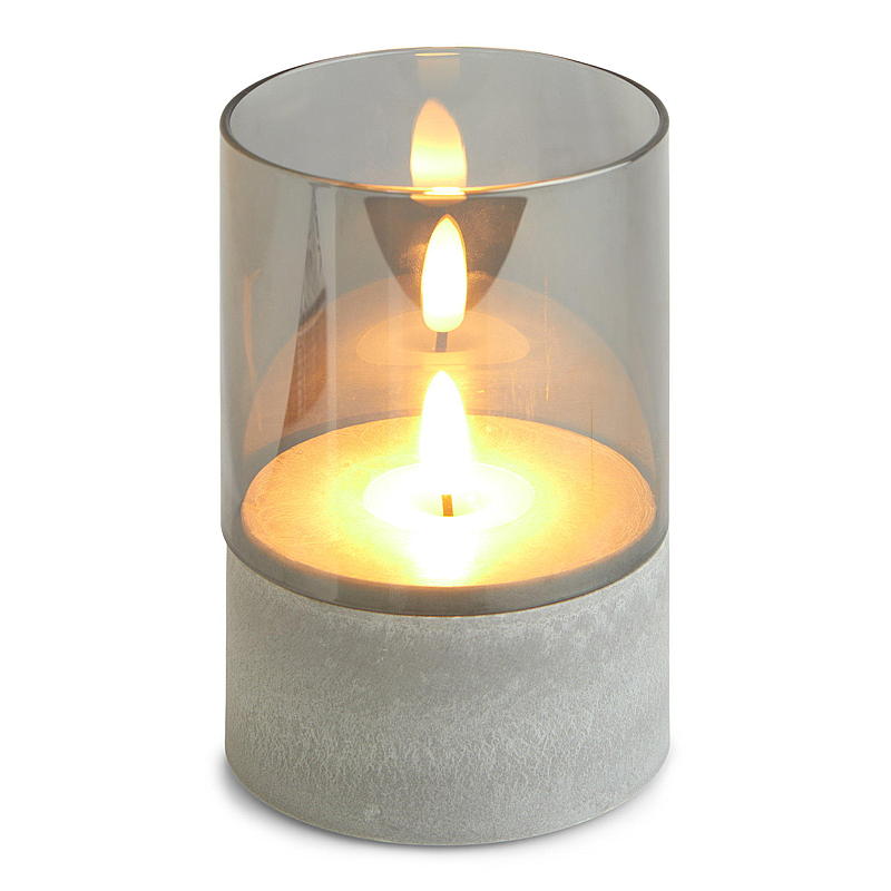Vie Selected Cement lanterne med timer 8x12,5 cm LED røget glas