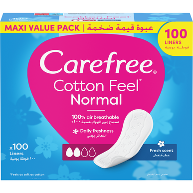 Carefree bomullsfølelse Normal Fresh Innlegg Pustende Daglig bind 100 enheter 100 enheter