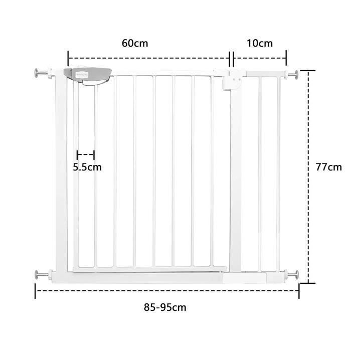 Barrera de seguridad para escaleras YUENFONG sin necesidad de taladrar - Ancho: 95-105 cm - Apertura de 180° - Blanca