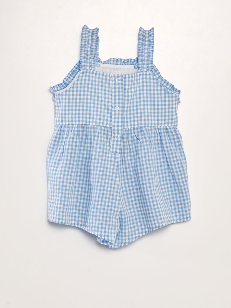 Kombinezon z bawełnianej woalu w kratkę gingham - NIEBIESKI