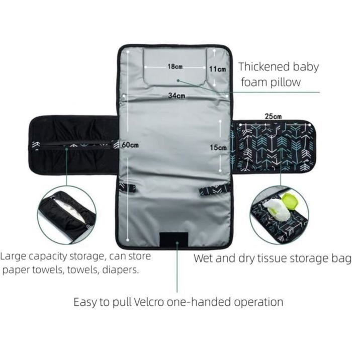 Cambiador plegable para bebés, cambiador portátil con bolsa para pañales, bolsa de viaje para pañales extraíble e impermeable.