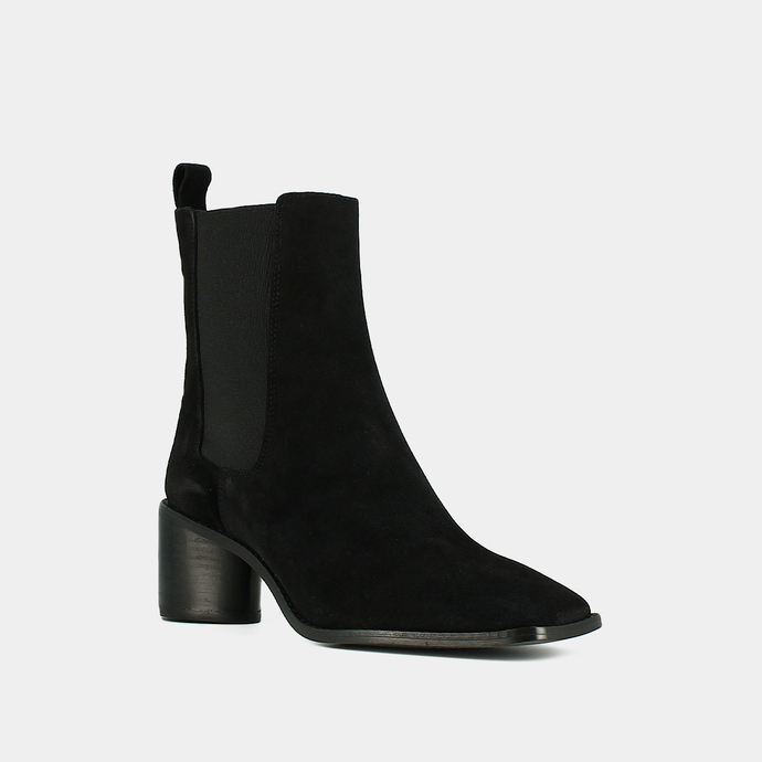 Boots à talons moyens, bouts carrés et é...  en croute noir