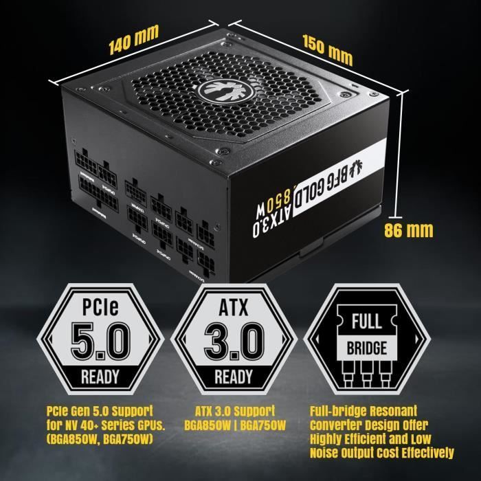 BITFENIX BFG GOLD 850W (80+ Gold) ATX 3.0 - PC-Netzteil - 850W