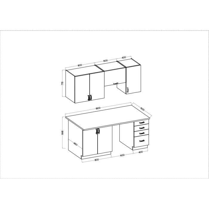 Cocina modular completa SARA - 5 elementos - Acabado roble Sonoma - Ancho 180 cm - Encimera no incluida