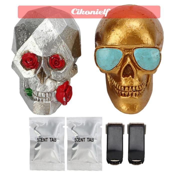 Aromatizador de carro Zerone Skull, aromatizador de carro em formato de caveira, difusor de ar para saída de ar, estatueta decorativa
