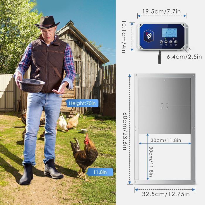 TTLIFE Clapet Automatique pour poulailler Kit d'ouverture du poulailler,ouvre-Porte poulailler avec minuterie et capteur de lumière