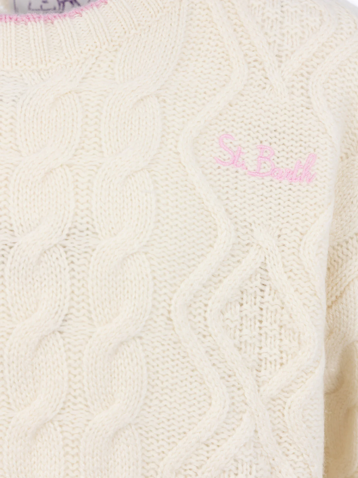 Maglione bianco da bambina tricot Gretta con dettagli a contrasto