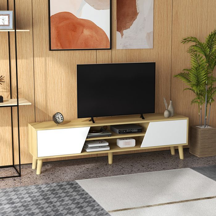 HOMCOM - TV-meubel - Spaanplaat - 150x30x42cm - Natuurlijk hout