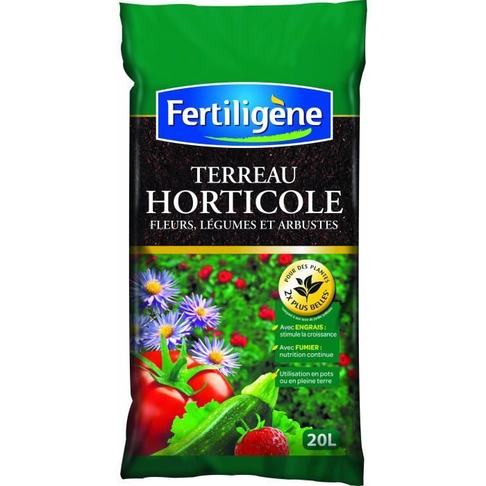 Terreau Horticole - FERTILIGENE - 20 L - Avec engrais pour stimuler la croissance