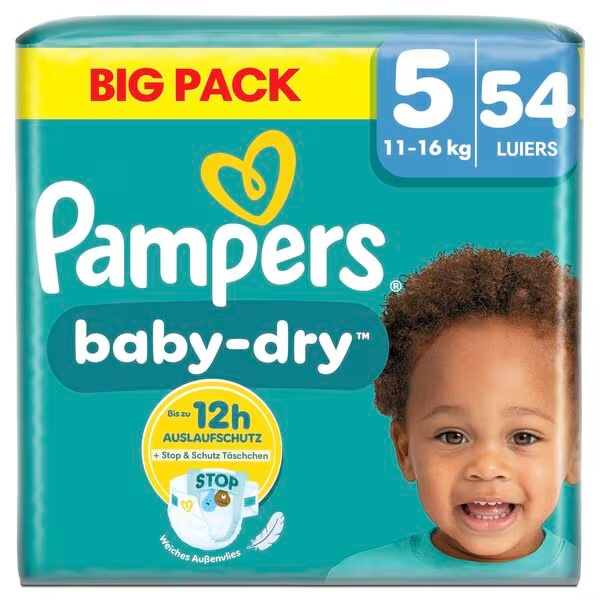 Plenice Pampers Baby-Dry velikost 5, 5+ (11–16 kg), 54 kosov