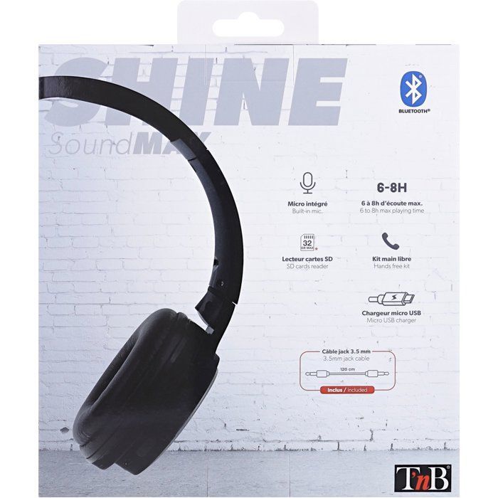 Auriculares 4 en 1 - T'nb - Shine 3 - Inalámbricos/Con cable/Lector de tarjeta SD/FM - Bluetooth - 8 horas de autonomía - Negro
