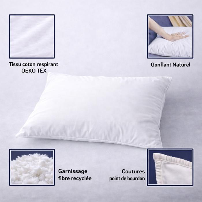 Almohada sintética firme inspirada en Edona, 60x60 cm, fabricada en Francia, calidad hotelera, soporte cervical, OEKO-TEX.