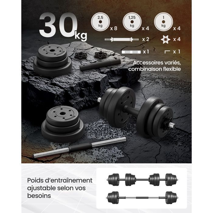 Mancuernas ajustables SONGMICS - 30 kg - Negras - Entrenamiento con pesas y levantamiento de pesas