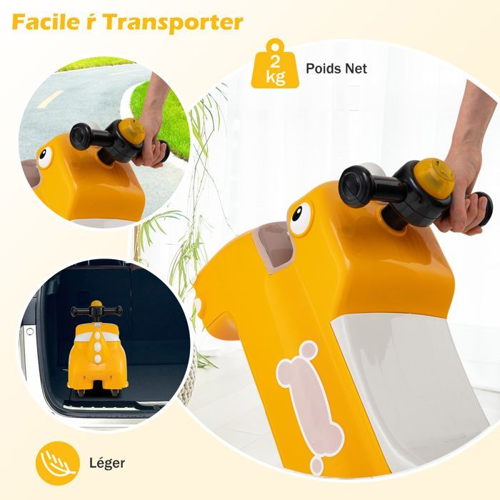 GIANTEX Porteur Enfant Voiture, 18 Mois +, Klaxon, Musique, Lumières, 4 Roulettes, Rangement sous Siège, 52x23,5x38 cm, Jaune
