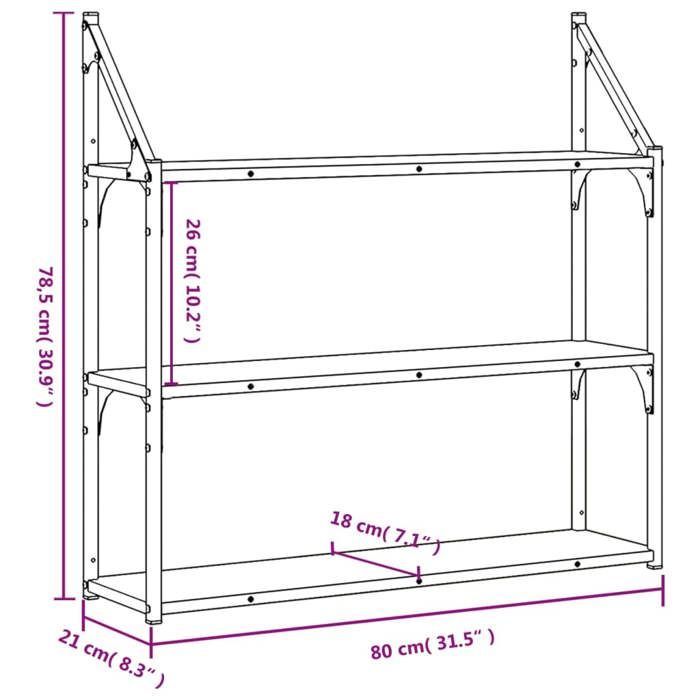 Estantería de pared de 3 niveles vidaXL, roble Sonoma, 80x21x78,5 cm, 835455