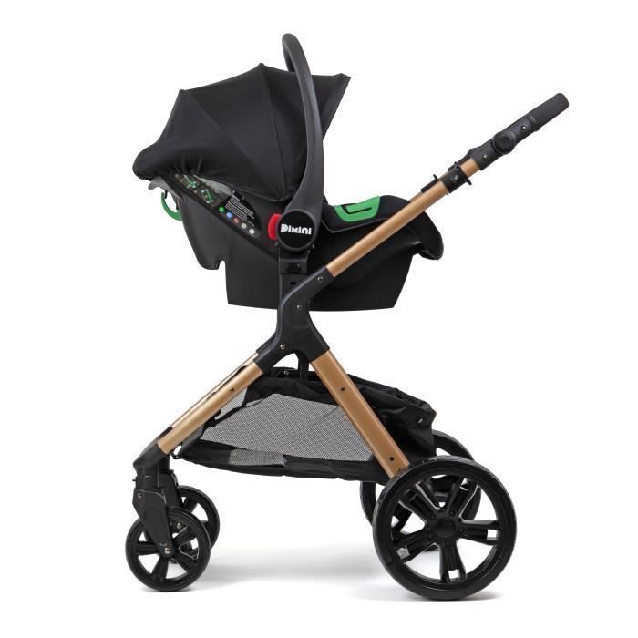 Pixini Arizona 3-in-1 Stroller - Up to 22 kg - Stroller, Carrycot, Car Seat, Bag and Numerous Accessories - Black/Gold