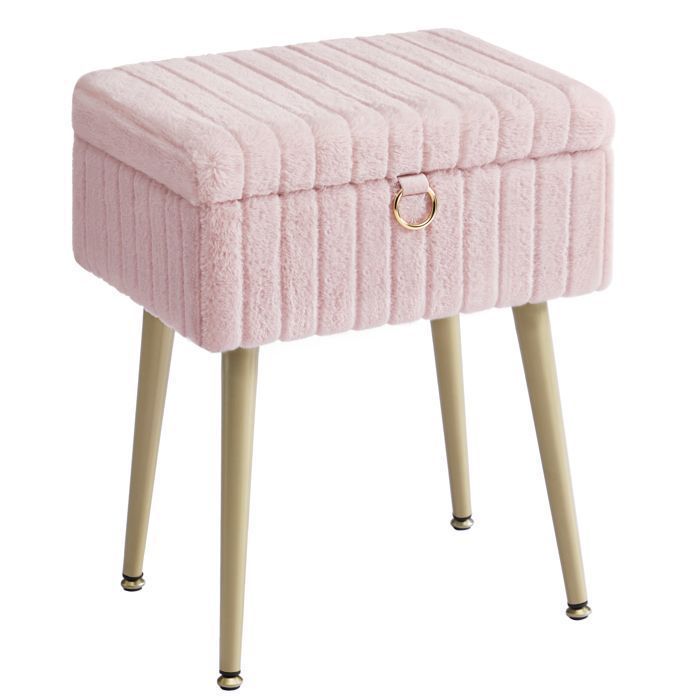 Banqueta para penteadeira - Com espaço para guardar objetos - Pés de metal - Rosa-chiclete - SONGMICS