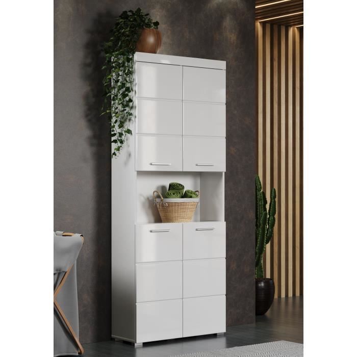 Armário de banheiro, coluna dupla - 4 portas + 1 nicho - L73 x P31 x A190 cm - Branco - AMANDA