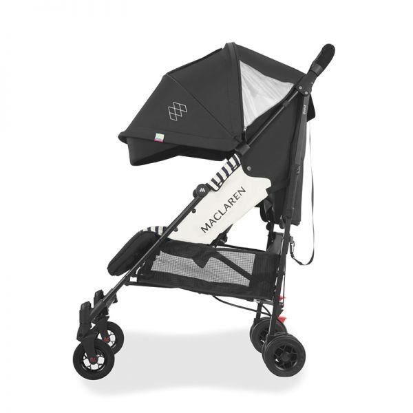 Maclaren Quest Arc Stroller - Black - Railroad Stripe - Rain cover included