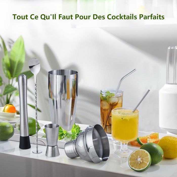 Juego de coctelería de acero inoxidable de 23 piezas con soporte de acrílico - Kit completo para coctelería - Kit profesional para bartender