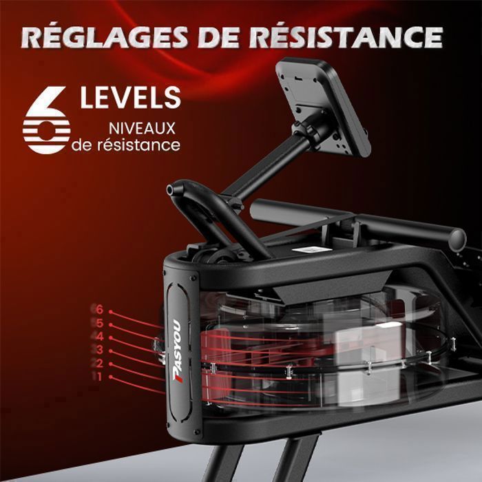 PASYOU PW30 Silent Water Rower 14L – 6 Füllstandsanzeigen mit Bluetooth, LED-Anzeige und App, maximale Belastung 150 kg