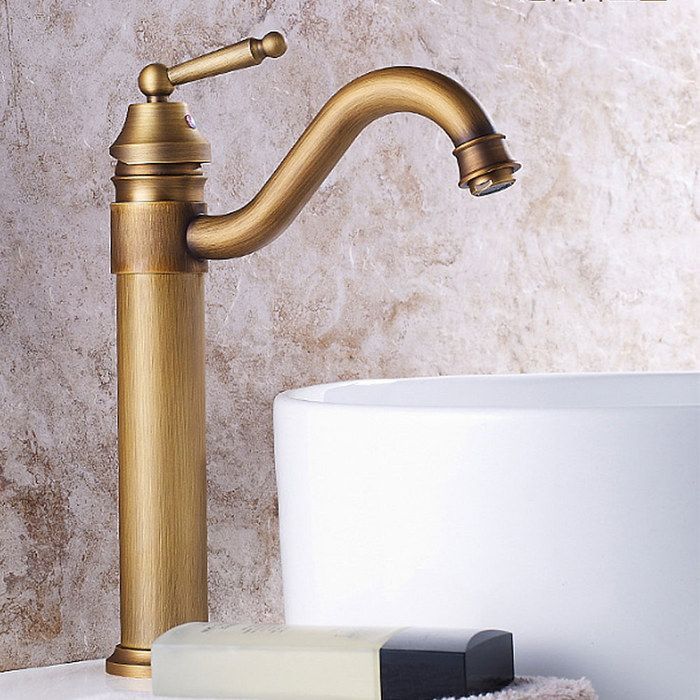 IDEKO Bathroom Faucet - Single Hole - Antique Brass - Suitable for Sink and Basin